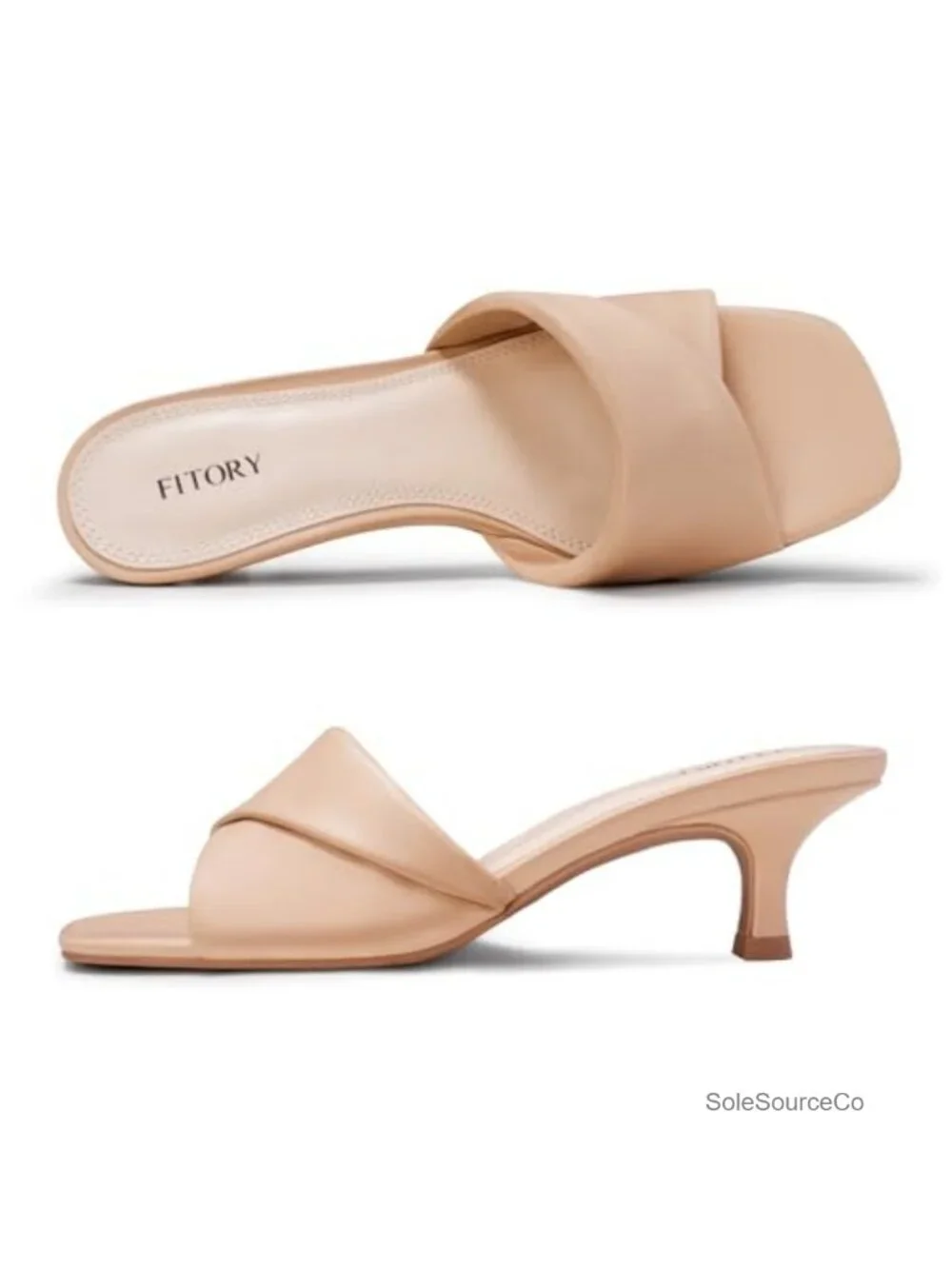 Cross Band Kitten Heel Sandals with PU Upper and Cushioned Footbed